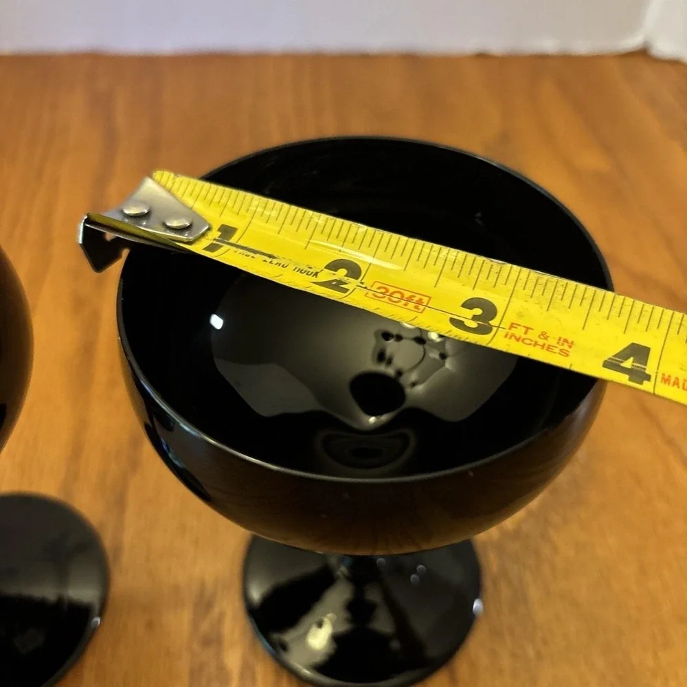 Vtg 3-  Sasaki Stemware Champagne Glasses Ebony Midnight Black Handcrafted Japan